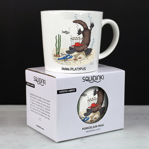 Squidinki Porcelain Mug: Rock Wallaby & Diving Platypus - Mu Shop