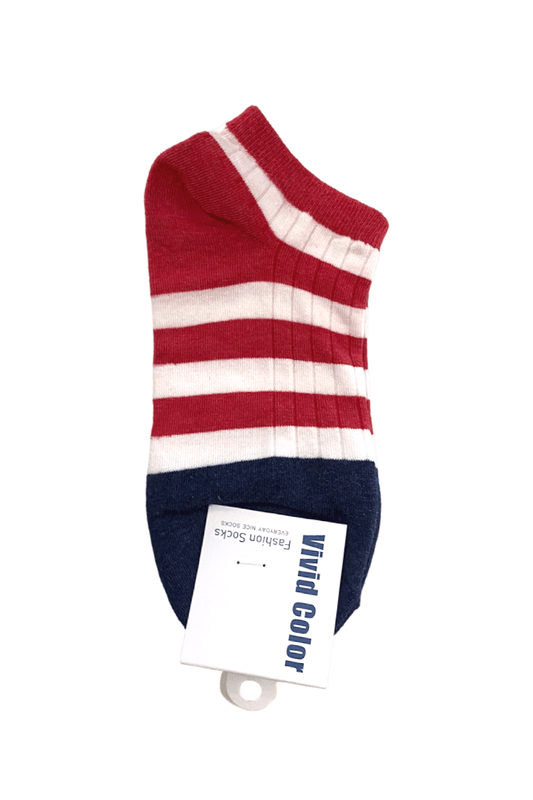 Striped Adult Ankle Socks - Red and Dark Blue - Mu Shop