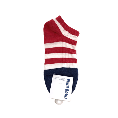 Striped Adult Ankle Socks - Red and Dark Blue - Mu Shop