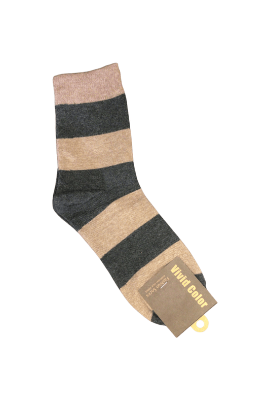 Striped Adult Crew Socks - Brown and Dark Grey - Mu Shop