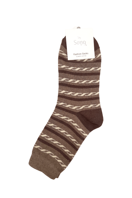 Stripes Adult Crew Socks - Brown - Mu Shop