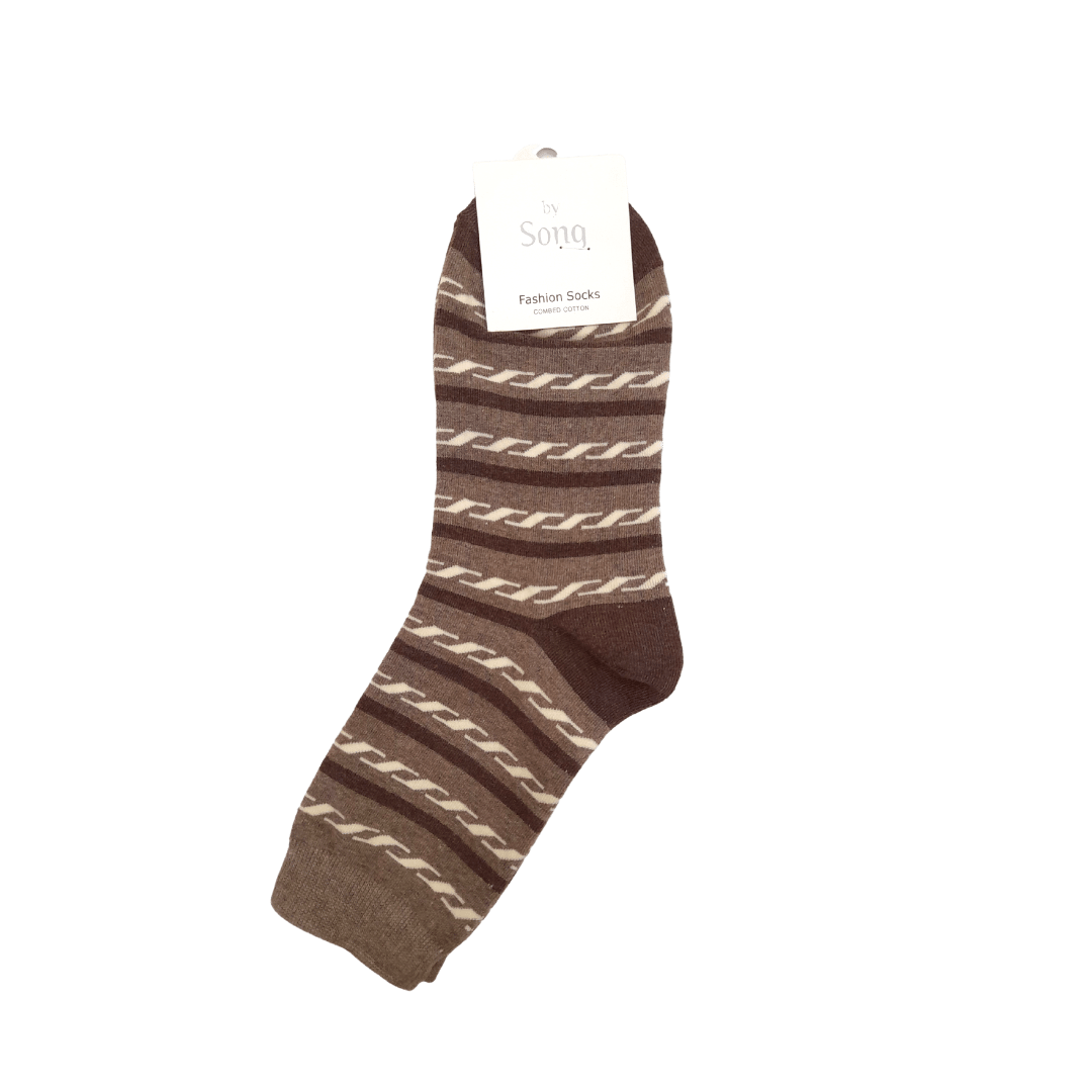 Stripes Adult Crew Socks - Brown - Mu Shop