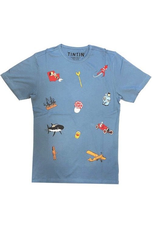 Tintin Blue Icon Adult T Shirt L - Mu Shop