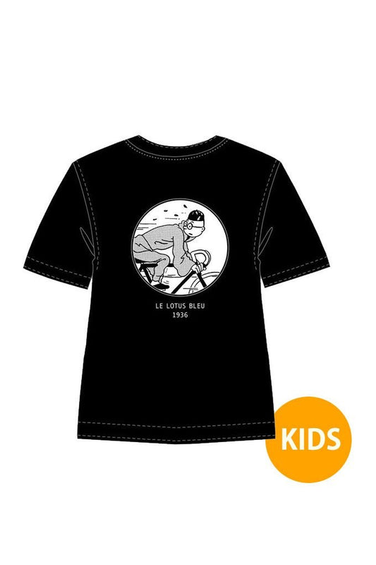 Tintin Blue Lotus (Bike) B&W Kids T-shirt Black - Mu Shop