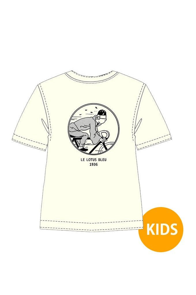 Tintin Blue Lotus (Bike) B&W Kids T-shirt White - Mu Shop