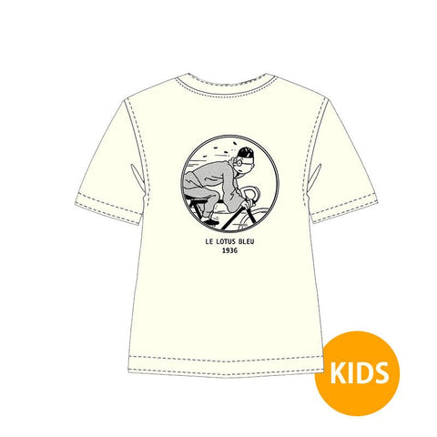 Tintin Blue Lotus (Bike) B&W Kids T-shirt White - Mu Shop