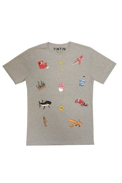 Tintin Grey Printed Adult T-shirt Size L - Mu Shop