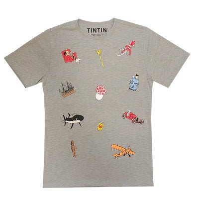 Tintin Grey Printed Adult T-shirt Size L - Mu Shop