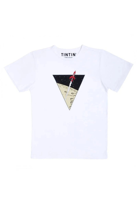 Tintin "Rocket in triangle" ADULT T Shirt white - Mu Shop