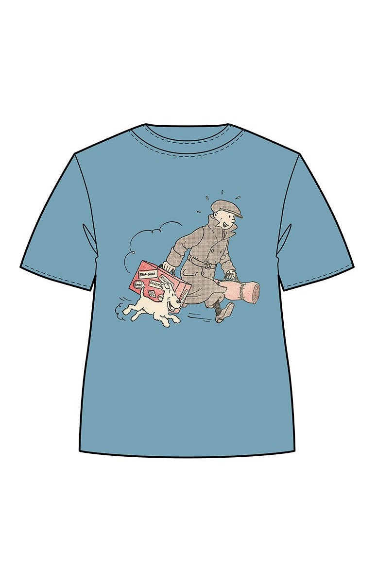 Tintin & Snowy Suitcase Adult T-shirt Blue - Mu Shop