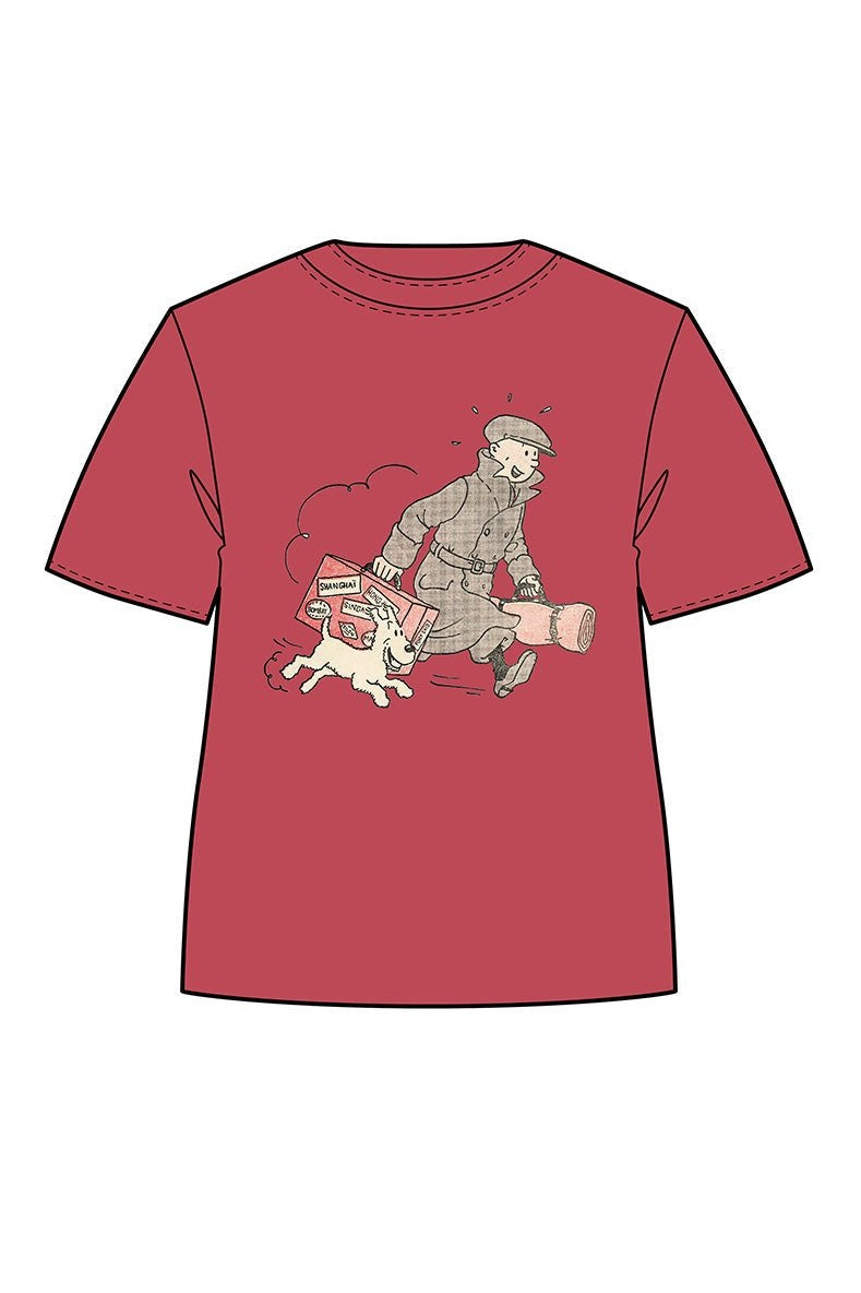 Tintin & Snowy Suitcase Adult T-shirt Red - Mu Shop