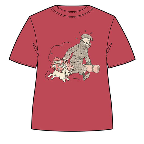 Tintin & Snowy Suitcase Adult T-shirt Red - Mu Shop