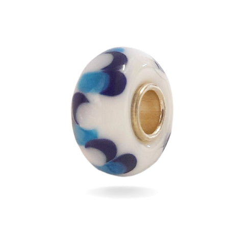 White Bead with Blue Decorations Universal Unique Bead #1422 - Mu Shop