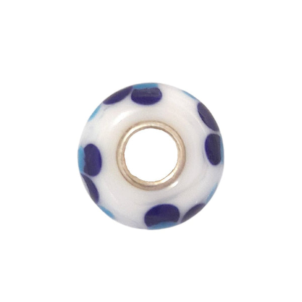 White Bead with Blue Decorations Universal Unique Bead #1422 - Mu Shop