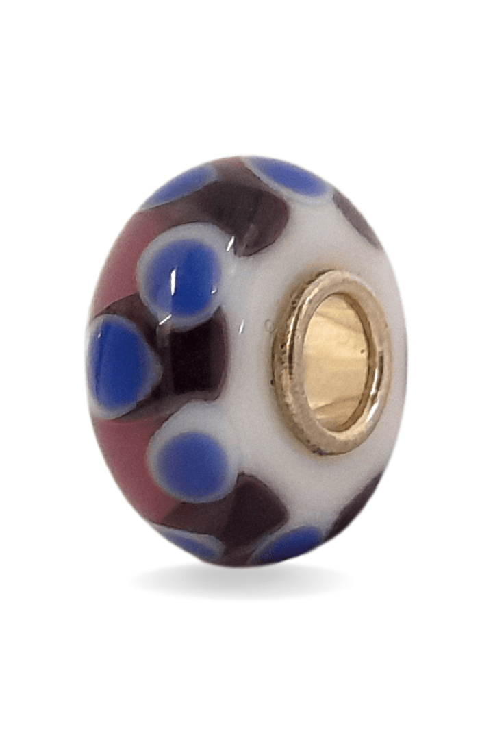 White Bead with Blue Dots Universal Unique Bead #1495 - Mu Shop