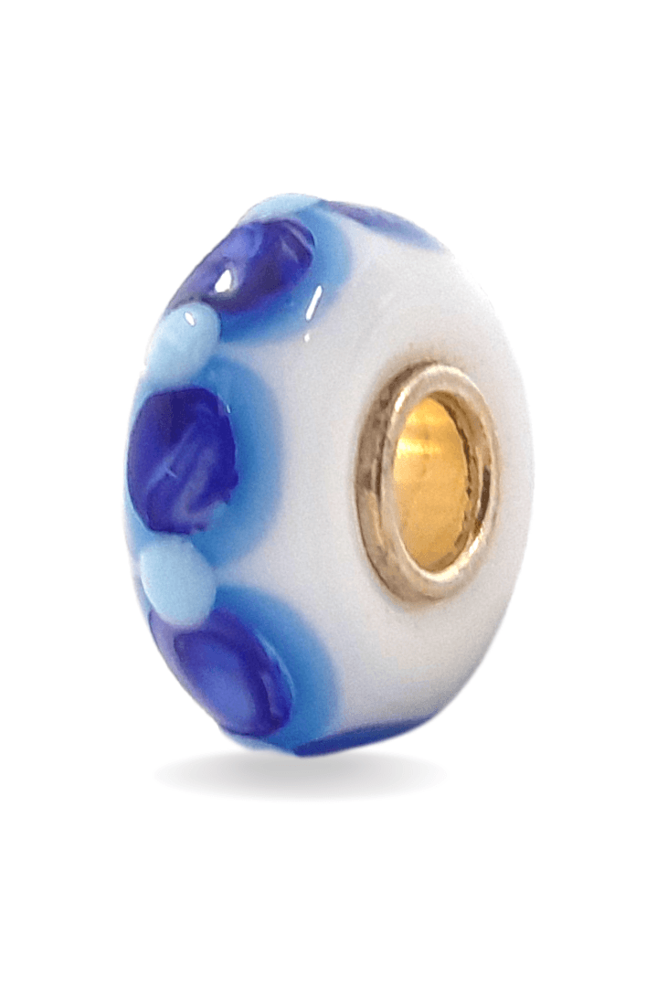 White Bead with Blue Dots Universal Unique Bead #1497 - Mu Shop