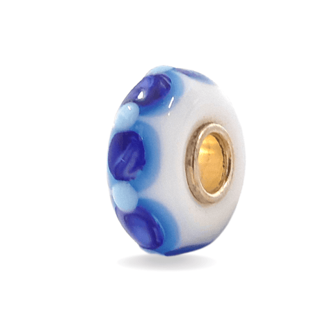 White Bead with Blue Dots Universal Unique Bead #1497 - Mu Shop