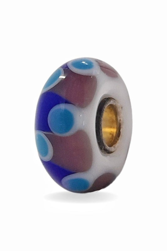 White Bead with Blue Dots Universal Unique Bead #1564 - Mu Shop