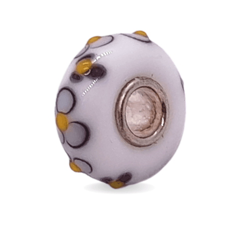 White Bead with Light Purple Flowers Universal Unique Bead #1541 - Mu Shop