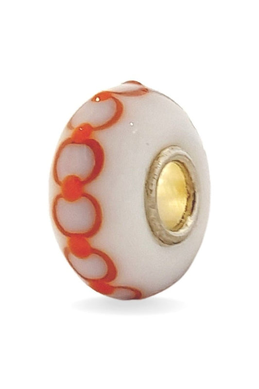 White Bead with Orange Dots Universal Unique Bead #1527 - Mu Shop