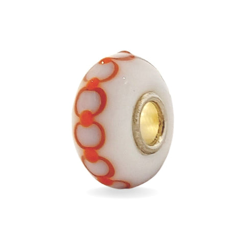 White Bead with Orange Dots Universal Unique Bead #1527 - Mu Shop