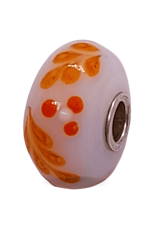 White Bead with Orange Pattern Unique Bead #1435 - Mu Shop