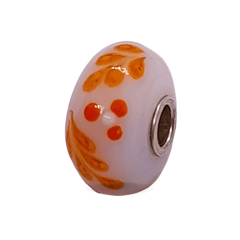 White Bead with Orange Pattern Unique Bead #1435 - Mu Shop