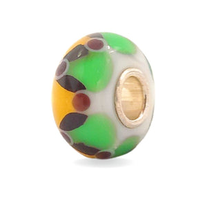 White Bead with Yellow and Green Decorations Universal Unique Bead #1530 - Mu Shop