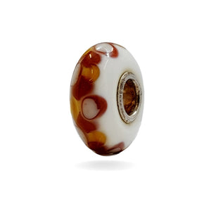 White Bead with Yellow and Orange Decorations Universal Unique Bead #1576 - Mu Shop