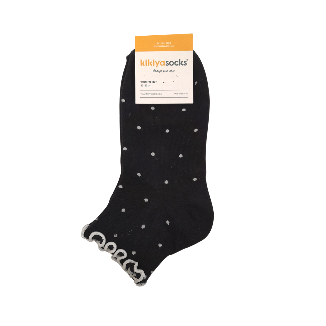 White Dots Adult Ankle Socks - Black - Mu Shop